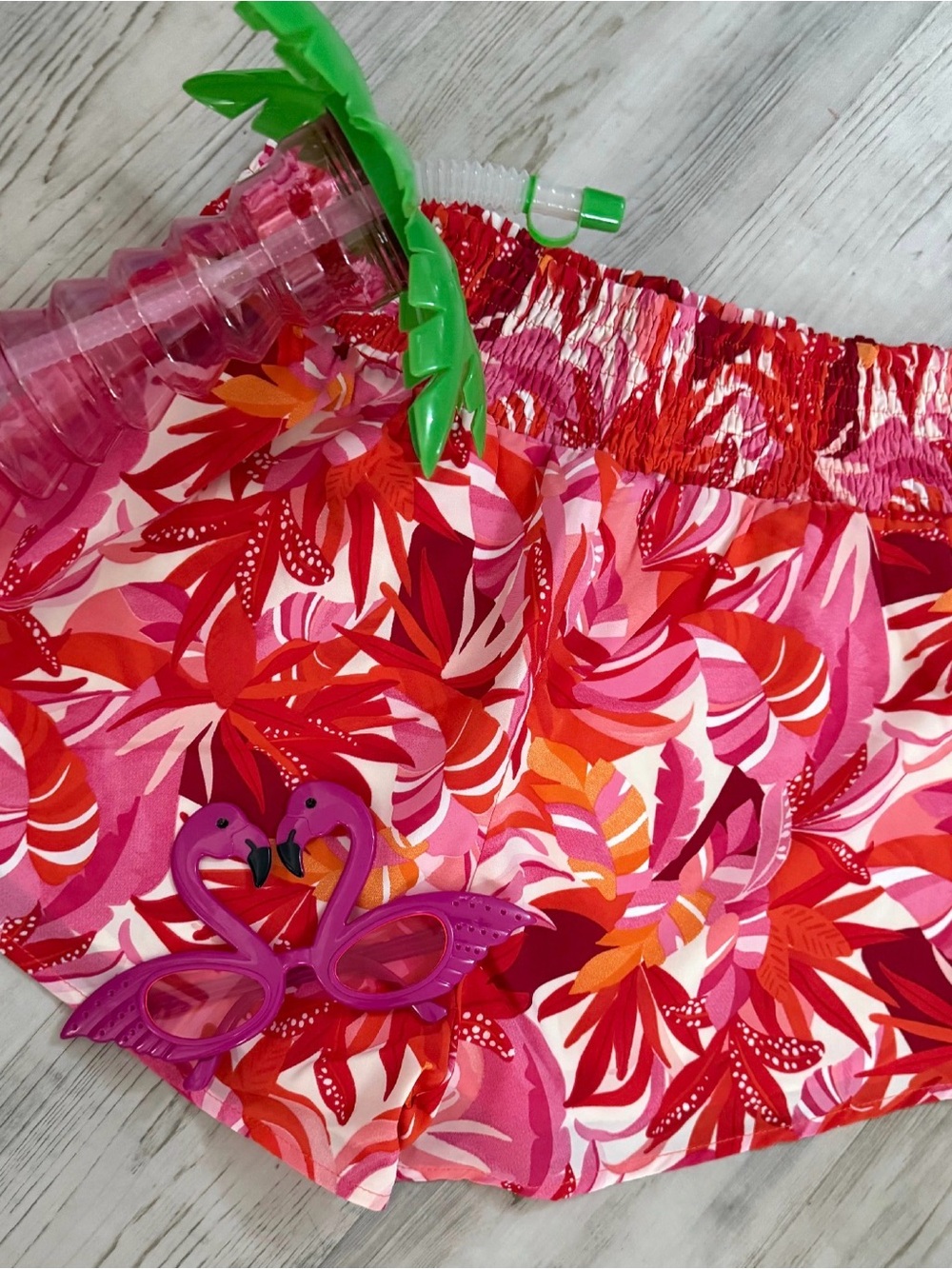 Bright Tropical Pink & Red or Black Multi  Shorts